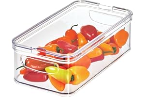 iDesign Caja para nevera o armario de cocina, caja de almacenaje de plástico y apilable, organizador de nevera para queso, fruta, verdura y demás, transparente