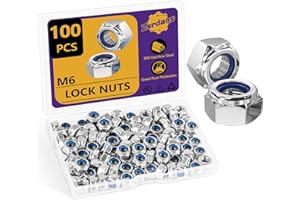 ZERDANS 100Pcs M6 Nylock Nuts, 6mm Self Locking Nuts, A2 304 Stainless Steel Nyloc Insert Lock Nut Kits Thread for Bolts & Screws, DIN 985