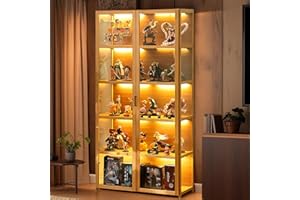 Scribora Display Cabinets, Glass Display Cabinet for Collectibles & Trophy, 5 Tier Display Cabinet, Bookcase, Storage Cabinet for Living Room, Bedroom, Office (Brown-folio Door)