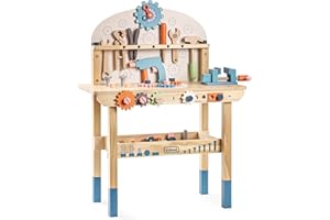 ROBUD Large Wooden Play Tool Workbench Set for Kids Toddlers, Construction Workshop Tool Bench Toys Gift, Multicolor