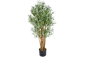 Leaf Design UK Realistyczne sztuczne drzewo oliwne w czarnej plastikowej doniczce 125 cm, AZ-OLIVE