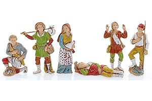 Moranduzzo Set de 6 Pastores para Belén de 8 cm – Compact 8 – Escala 1:22 – Figuras Irrompibles Pintadas a Mano, Estilo Siglo XVIII, Made in Italy, Escultor M. Landi