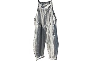 IQYU Latzhose Damen Arbeitshose Sommer-Stoff-Latzhose Lang Vintage Sommeroveralls Frauen Leinen-Latzhosen Baggy Hosen Große Größen Jumpsuit Einteiler Damenoveralls/Arbeitsoverall/Jumpsuits