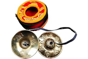 Gandhanra Tibetan Tingsha Bell Set - Tibetan Cymbals - for Sound Healing, Yoga, Meditation, and Mindfulness,Handmade in Nepal,Made of Bronze,Astamangal Pattern,6.5cm/2.6 inch