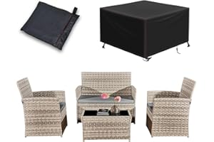 YAANGAGPE 4 Piece Rattan Garden Furniture Sets with Cover,Patio Conservatory Set, Include Rattan Loveset Sofa, Chair, Glass Coffee Table,Waterproof Furniture Cover