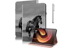TUOLISG Hülle Book Cover für Lenovo Tab M11 mit stifthalter 2024,PU Leder Stand Folio Cover Multi-Winkel mit Stylus Stift,Schutzhülle für Lenovo Tab M11 TB330FU -Schwarzes Pferd