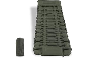 MAXPLORE Materassino autogonfiabile, da campeggio, ultraleggero, gonfiabile, con pompa a pressione e cuscino, impermeabile, per escursioni, tenda, spiaggia (verde)