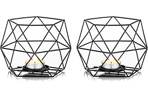 Nuptio Porta Tealight Portacandele Nero, Portacandele Metallo con Luce Geometrica del Tè, Centrotavola Portacandele Pilastro per Tavolini da Caffè per la Casa Decor, Cerimonia Anniversario, 2 Pezzi