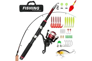 BERELIN Angelset für Kinder, Kinder Angelset mit Angelrolle, Köder Set und Tragetasche,1.5m Kinderangel Starter Set für 3-10 Jahren,Kohlefaser Teleskop Angelrute und Angelschnurrolle Angel-Set komplett