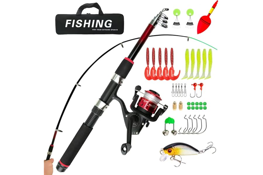 Light Weight Kids Fishing Set, Telescopic Fishing Rod and Reel Combos with Full Kits Lure Case and Carry Bag, 150CM Camouflage Fishing set for Beginner and Youth Fishing