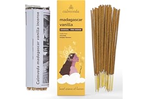 CALMVEDA Madagascar Vanilla Incense Sticks Warm - (80 Scent Sticks) Charcoal Free, Made from Upcycled Flowers | Sweet, Cozy-Warm & Earthy Notes | Relaxing Incense & Healing Incense Sticks (Used in Spas)