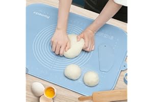 Parmedu Tapete de Amasar de Silicona Espeso: 65x45cm Tapete Extra Grande para Amasar Antiadherente con Correa de Almacenamiento y Cortador de Masa - Tapete de Silicona Resistente al Calor