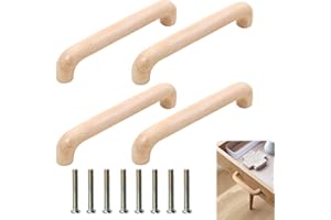 Piuluvor® 4 Stück Schrankgriffe Holz 128mm Lochabstand Retro-Design Buchenholz Möbelgriffe
