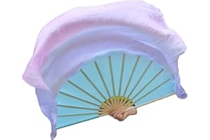 Winged Sirenny Pair Large Short Silk Flutter Dance Fans - 45"x41" (114x105cm) for Dance Events, Stage Performance, Theatre, & Flow arts- Bamboo Handles, Carry Bag Included (Mist)