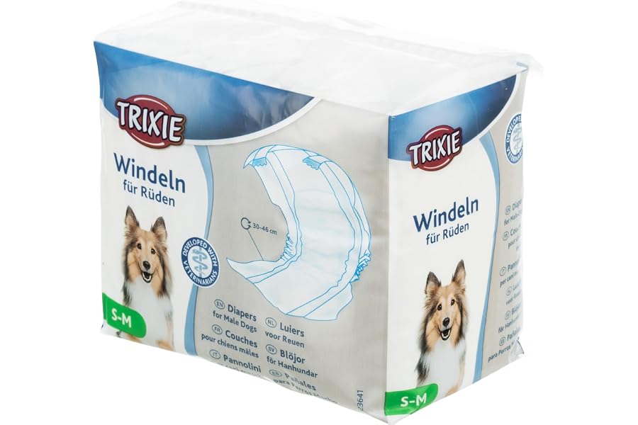 TRIXIE pañales para perros machos talla s–m – protección absorbente para incontinencia & marcaje – 12 unidades con cierre adh