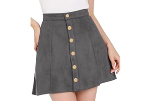 Allegra K Falda Corta Acampanada De Cintura Alta con Cierre De Botón De Gamuza Sintética para Mujer