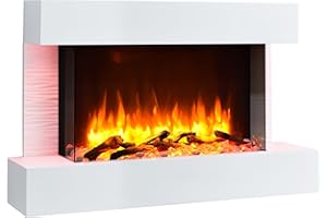 ‎BALDERIA BALDERIA Elektrokamin Aidan | Elektrischer Standkamin mit 3D-Flammeneffekt | Elektro Heizung 2000W, LED-Beleuchtung | Kamin mit Fernbedienung, Timer, Startsteuerung & Thermostat | Weiß