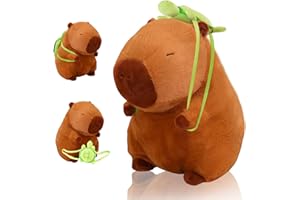 LHOEST Capybara przytulanka w kształcie świnki wodnej, plecak z żółwiami, śliczna pluszowa lalka, prezent dla dzieci (23 cm)