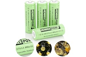 Henreepow 2/3AAA Ni-MH Solar Battery, Ni-MH 2/3AAA 400mAh Rechargeable Battery, 2/3AAA 1.2V Low Self-Discharge Rechargeable Battery 4 Pack for Outdoor Solar Lights (Not AAA Size Batteries)
