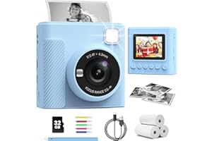 TIATUA aparat błyskawiczny dla dzieci, 2.4'' Aparat Natychmiastowy dla Dzieci z Kartą 32 GB & Papierem do Drukowania, 1080P Cyfrowa Kamera Zabawka, Prezenty na Święta i Urodziny dla Chłopców 3-12 Lat