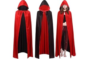 Sunshine smile Halloween Umhang,Vampir Umhang,Sensenmann Kostüm,Draculas Umhang,Vampir Halloween Kostüm,Umhang Schwarz Rot,Unisex Umhang mit langer Kapuze,Halloween Vampir Kostüm Umhang