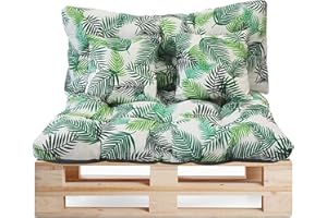 BRAVO HOME Set 4 Coussins pour Canapé Palette Intérieur/Extérieur - Assise 120 x 80 x 10 cm + Dossier 120 x 50 x 10 cm + 2 Coussins carrés - Coussin Comfort pour Sofa Palette Europe (Feuille)