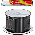 Automatic Pop Up Socket for Kitchen Worktops, Power Socket with USB C 15W Wireless Charging, Hidden Retractable Recessed Power Strip for Office and Home, 4 UK Plug Socket, USB C + USB A, 13A/3250W