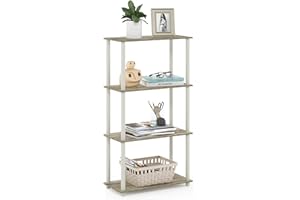 Furinno Turn-N-Tube 4-Tier Multipurpose Shelf Display Rack with Round Tubes, Sonoma Oak/White
