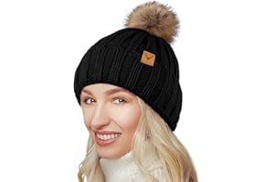 NEOLA Winter Hats for Women - Fleece Lined Beanie Hat Ladies Soft Warm Knit Bobble Hat with Detachable Chunky Faux Fur Pom Pom for Outdoor Sports Ski UK