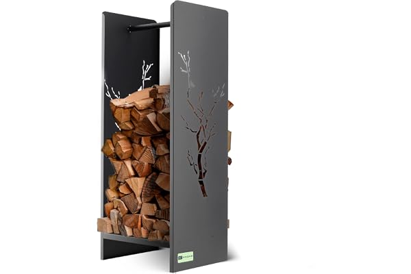 KADAX Range Buche, Etagere Interieure pour Buches de Cheminee, Rangement Elegant et Pratique pour Organiser vos Bois de Chauffage (Noir, 35 x 30 x 90 cm)