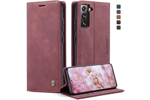 CaseMe Handyhülle für Samsung Galaxy S22 5G Hülle Premium Leder Klappbar Flip Case Magnet Kartenfach Standfunktion Tasche Schutzhülle für Samsung Galaxy S22 5G (6.1 Zoll) - Weinrot