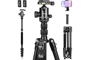 JOILCAN Trépied de voyage léger en aluminium avec monopode - 203 cm - Avec rotule panoramique à 360° - Pour Canon Nikon - Charge maximale : 10 kg - Noir