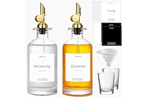 Bikalan Lot de 2 bouteilles d'huile de vinaigre et d'huile pour la cuisine, bouteille d'huile d'olive, distributeur d'huile, sirop de café, rince-bouche, entonnoirs, 2 paquets d'or