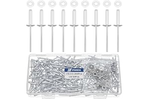 JTAREA 250 Stück Aluminium Blindnieten 3,2 × 12,7 mm mit Unterlegscheiben Nieten Popnieten Blindniete Großkopf Alu Kernnieten mit Rundem Kopf (Silber)