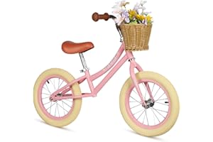 Hello-5ive 14 Inch Balance Bike with Removable Basket for Kids, Lightweight Height-adjustable Training Bicycle with Carbon Steel Frame and Rubber Pneumatic Tires, No Pedal Toddler Bike for 3 4 5 6