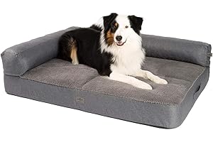 JAMAXX Premium 2-in-1 Hunde-Sofa - Orthopädisch Memory Visco, Abnehmbare Polster, Abnehmbarer Bezug Waschbar, Weiches Fleece oder Lammfell/Sherpa, PDB3014 (L) 120x90 grau+grau Fleece