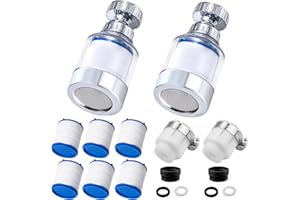 Eozighi 2 filtros de grifo transparentes giratorios 360°, elemento de filtro de algodón PP, filtro de agua, grifo con elemento de filtro intercambiable para cocina, fregadero, baño en casa