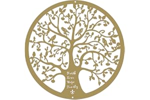 ESTART 28CM Tree of Life Wall Art Family Tree Wall Plaque Metal Wall Decor Sculptures for Balcony Porch Bedroom Living Room Kitchen Garden Office Indoor Outdoorr (Gold)
