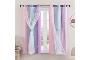 XiDi Tende Oscuranti - Tende Ritagliate a Stelle per Camera da Letto Camerette Bambini Soggiorno Arcobaleno con Occhiello per Finestre Pink BluePurple/86/160/2 IT