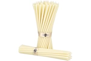 Danilovo Velas de Cera de Abeja pura, Velas Naturales para Oración de la Iglesia, Rituales, Meditación, Decoración de Tartas de Cumpleaños, 18,5 cm de largo, 50 Unidades (Blanco)