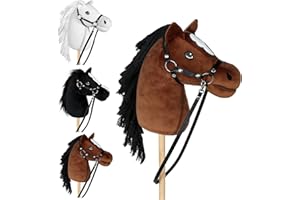 Bludrfnly Hobby Horse - Hob Horse for Children with Bridle, Removable Rod, Stick Horse for Hobby Horsing, for Role Play and Riding (Brown)