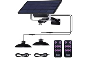 ENCOFT Lustre Solaire Extérieur avec Télécommande Manuelle, Suspension Solaire Dimmable 32LED Étanche IP65, Lampe Luminaire Solaire Pendant, Lumière Blanc Froid 6500K pour Jardin, 2 Lamps Noir