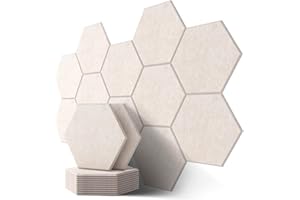 ‎KUCHOOW Hexagon Akustikplatten mit Aufkleber, Schalldämmung Wand, 12 Stück, Hohe Dichte Akustikpaneele für Decken-/Tür-/Wanddekoration und Akustische Behandlung, Schallschutzplatten (30x26x0.9cm)