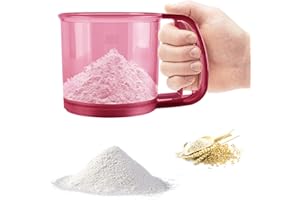 HONGTELLOR Flour Sifter-Stainless Steel Hand Held Flour Sifter,Flour Shaker Cup for Home Kitchen with Hand Press, Large Capacity Baking Sieve Cup for Icing Sugar Cake Flour (Red)