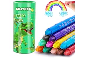 JYPS Wachsmalstifte für Kleinkinder, 12 Farben Drehbare Abwaschbare Buntstifte mit Dinosaurier Stifthalter, Ungiftige und Sichere Malen Malstifte, Kunst Set Weihnachten Geschenk für 3-7 Junge