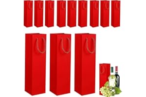 COSORO Bolsas Para Botellas de Vino con Asas,12 piezas Bolsas Papel Kraft Rojo,Fuerte Reciclable Regalos de Embalaje Botellas para Vino Whisky Champán para Fiestas Bodas Cumpleaños Navidad