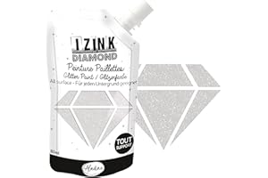 Aladine - Izink Diamond Blanc Nacré 80 ml - Peinture Pailletée - Pour Tout Support : Papier, Tissu, Béton, Métal, Bois - DIY et Loisirs Créatifs - Déco Brillante - Blanc Brillant - 80829