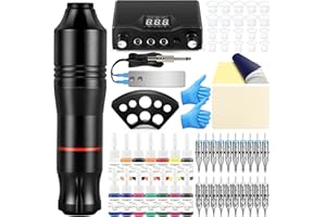 Tatooine Tattoo Maschine Set Komplettes mit 20 Stück Nadelkartuschen und 14 Farben Tattoo-Tinten-Set, Rotierendes Tattoo-Maschinen-Stift-Set mit LED-Tattoo-Netzteil für Anfänger