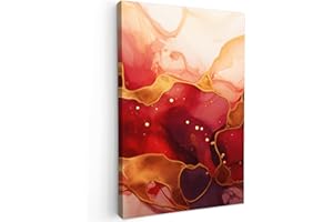 MuchoWow© Quadro Camera Da Letto 60x90 cm Quadri Soggiorno Decorazione Parete Quadri Moderni Su Tela Stampe Foto Con Cornice Quadretti Poster Cucina AstrattiMarmo - Rosso - Oro