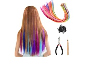 DELAESI Kolorowe pasma do przedłużania włosów, zestaw 100 sztuk, pasemka włosów dla dzieci, do wpinania za pomocą szczypiec, haczyków, kucyków, warkoczy, klipsów, kolorowe przedłużenie włosów, dla kobiet, na